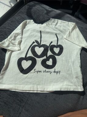 Zara Cream T-Shirt with Black Cherry Graphic